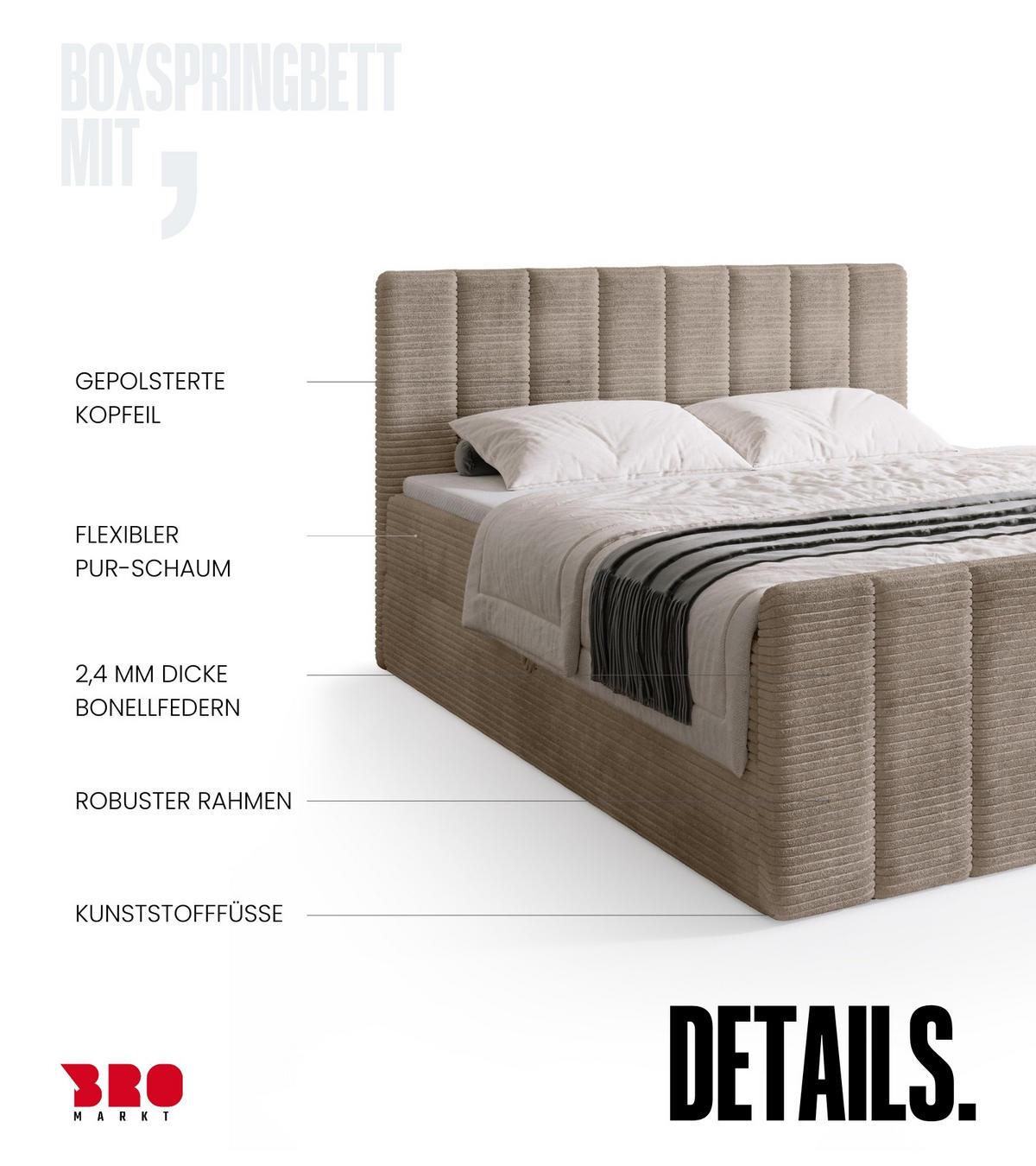 BOXSPRINGBETT Denver DUO mit Topper 140x200 Beige - Sahara, Textil (140/200cm) - Bromarkt