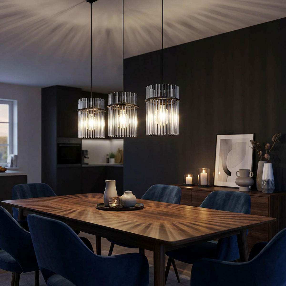 HÄNGELEUCHTE Metall Glas Grau 3 Flammig - Grau, Glas (80/20/140cm) - Globo Lighting