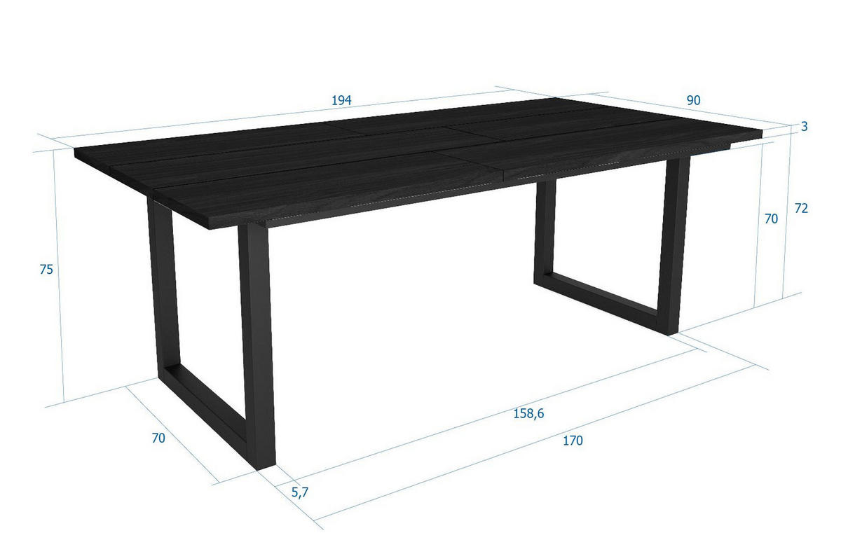 ESSZIMMERTISCH für 10 Gäste, schwarz, 194/90/75cm - Schwarz, Holzwerkstoff (90/194/75cm) - Skraut Home