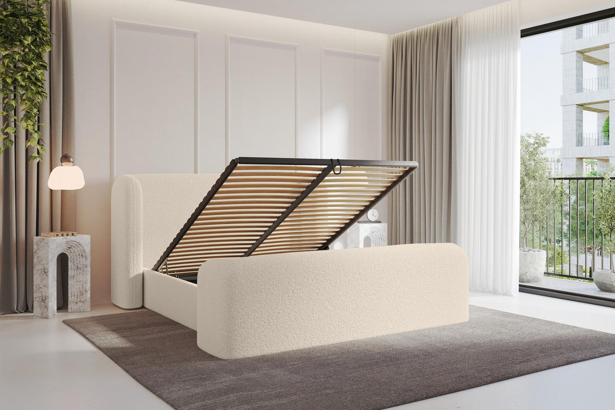POLSTERBETT mit Bettkasten, Fußteil und Lattenrost, Boxbett ohne Matratze - ESTI-Z 160x200 Dunkelbeige - Cappuccino, Holzwerkstoff/Textil (160/200cm) - ALTDECOR