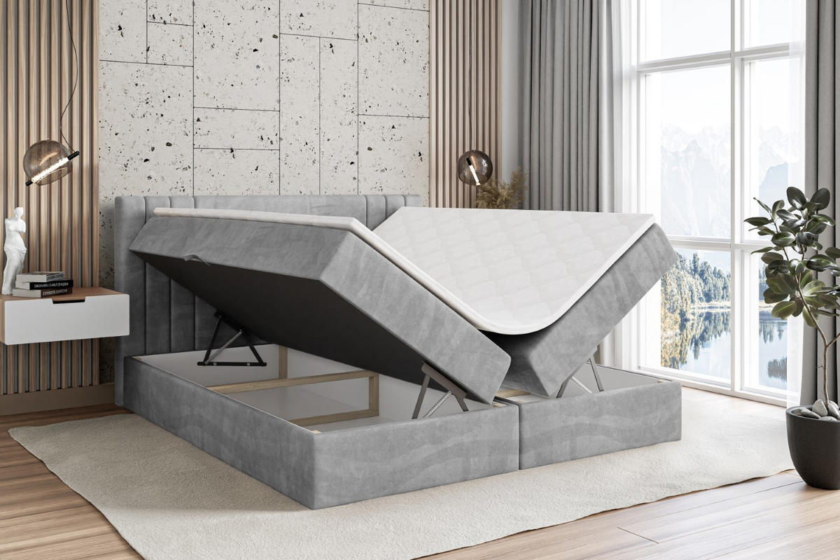 BOXBETT mit Matratze H3 und Lattenrost - IDRIKO - 180x200 cm Hellgrau - Hellgrau, Holzwerkstoff (180/200cm) - ALTDECOR