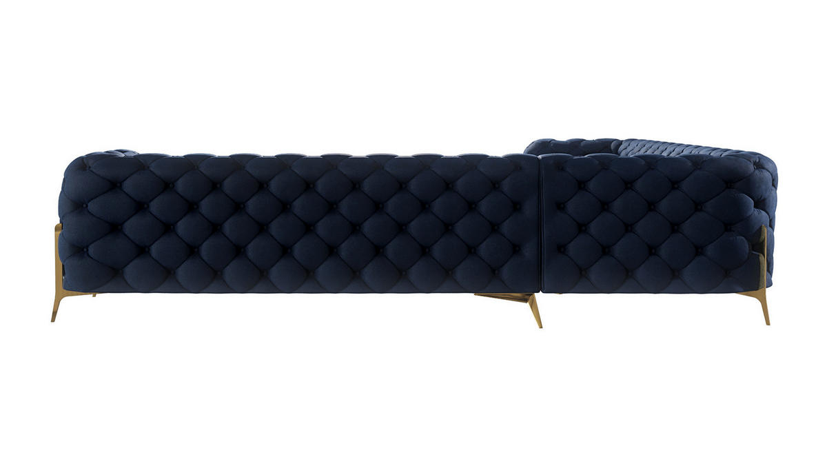 ECKSOFA Chesterfield Lexi Marineblau Samt - Goldfarben/Dunkelblau, Holz/Textil (323/323cm) - S-Style Möbel