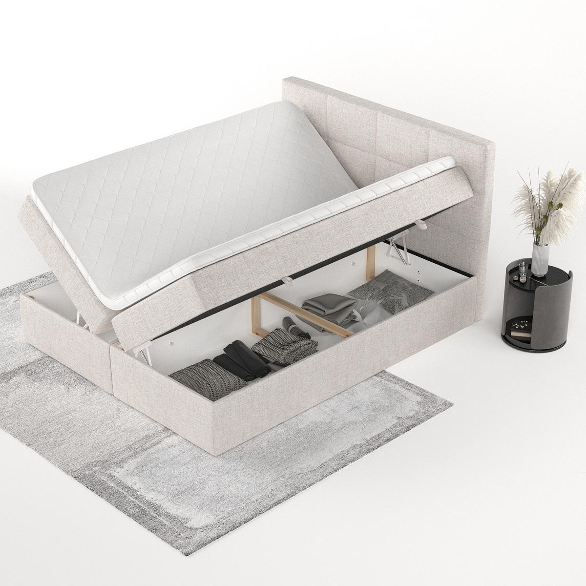 BOXBETT Oris 160/200 cm Hellbeige im Neve Stoff - Sandfarben/Schwarz, Holz/Holzwerkstoff (160/200cm) - AltaBeds