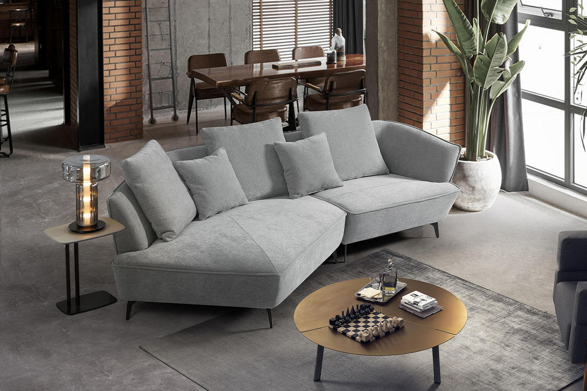 DESIGNSOFA GARBO Grau Webstoff - Schwarz/Grau, Textil/Metall (280/92/158cm) - KAWOLA