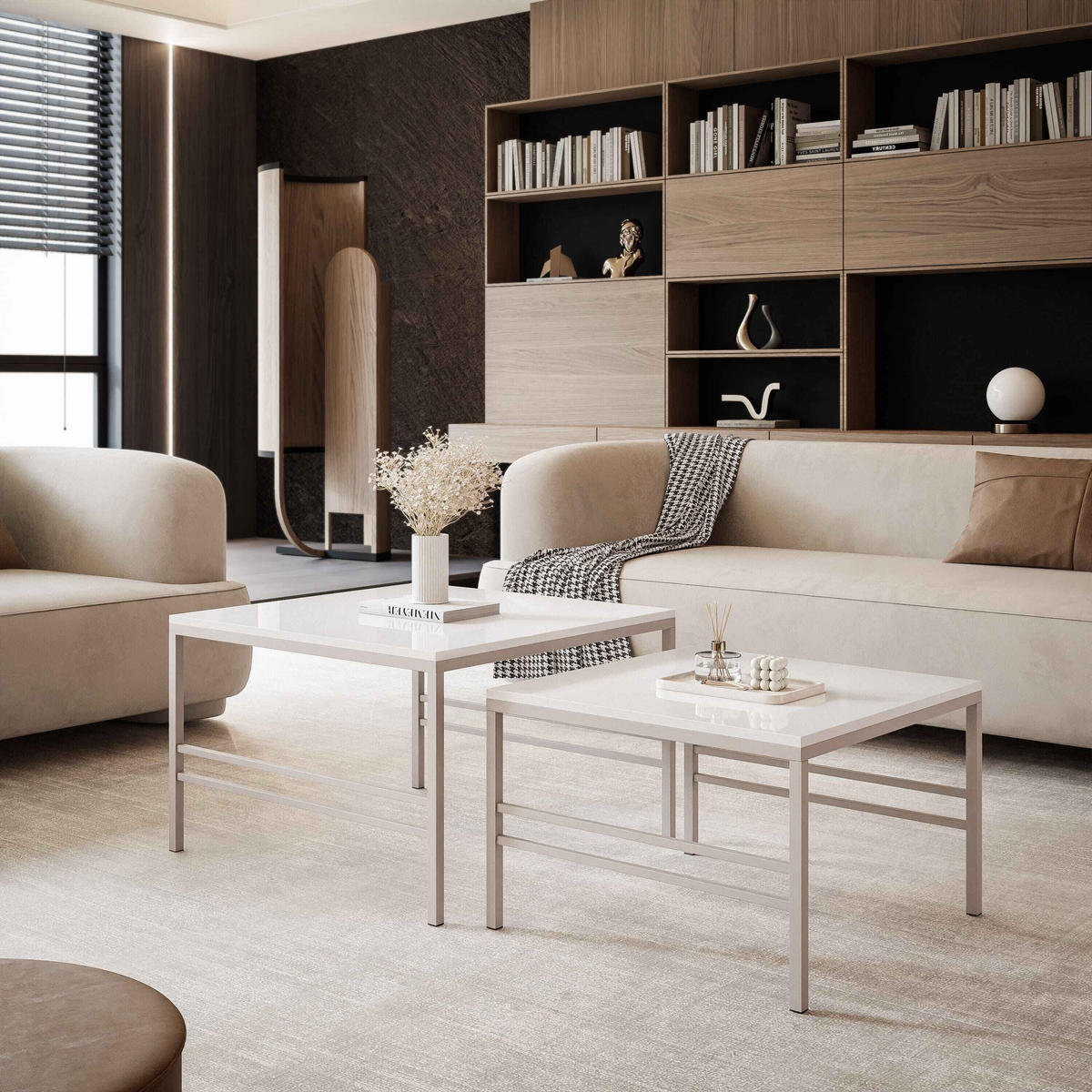 COUCHTISCH Weiße Glanz Cashmere Rahme - Weiß Hochglanz/Perlmutt, Holzwerkstoff (70/70/46cm) - Idohome