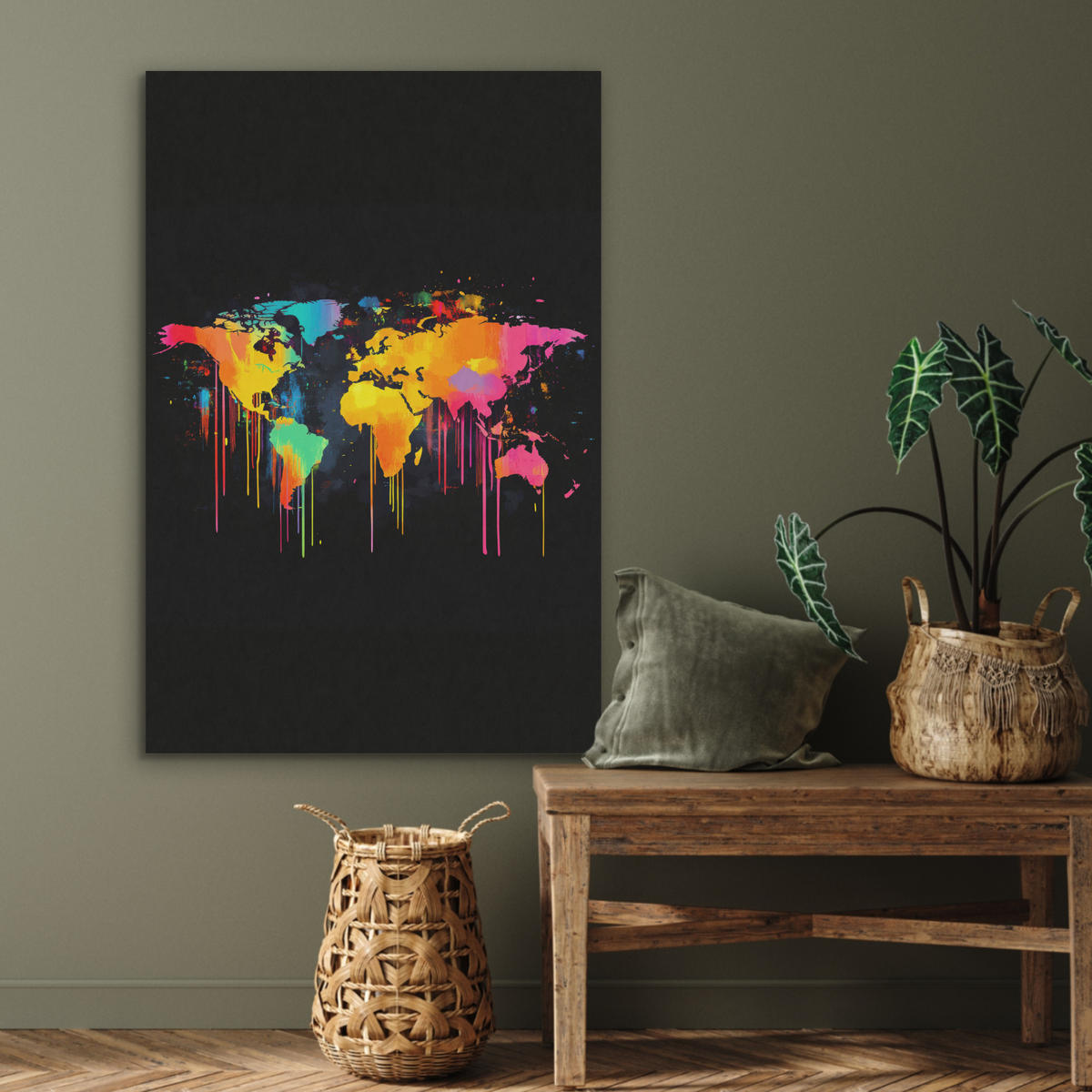 AKUSTIKBILD Weltkarte - Farbe - Bunt - Graffiti - Welt Wanddeko 60x90 cm - Multicolor, Kunststoff (60/90/0.9cm) - MuchoWow