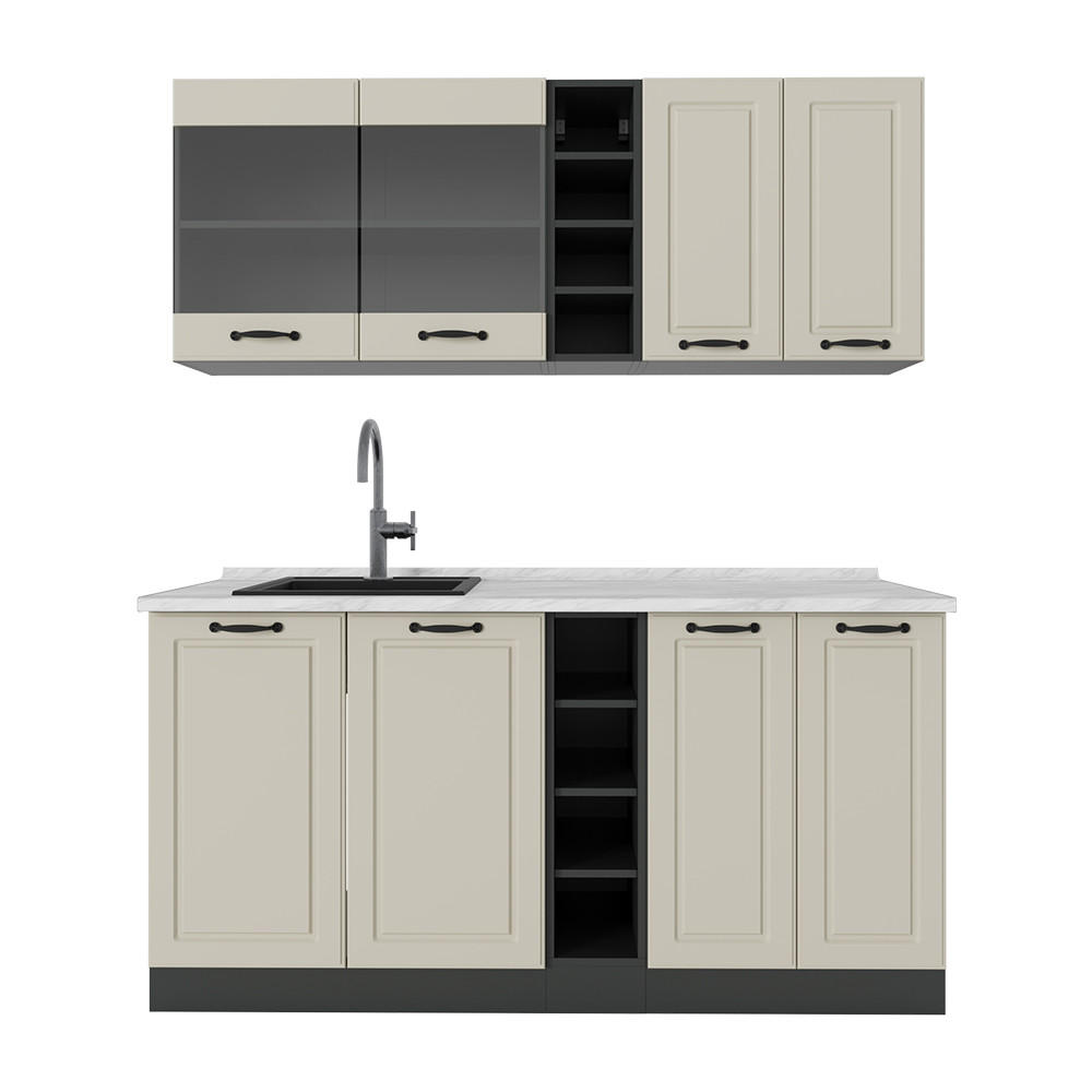 SINGLEKÜCHE R-Line, Sand Landhaus/Anthrazit, 160 cm ohne Arbeitsplatte - Beige/Anthrazit, Holzwerkstoff (160/81.6/46cm) - Vicco