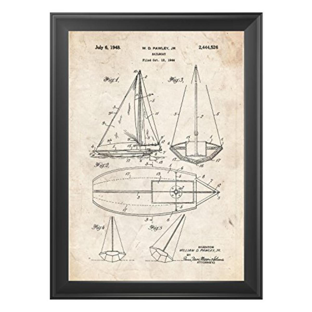 POSTER Set mit 4 Jahrgang Patenten Booten A4 Schwarzer Rahmen - Schwarz, Papier (29.7/3cm) - Nacnic