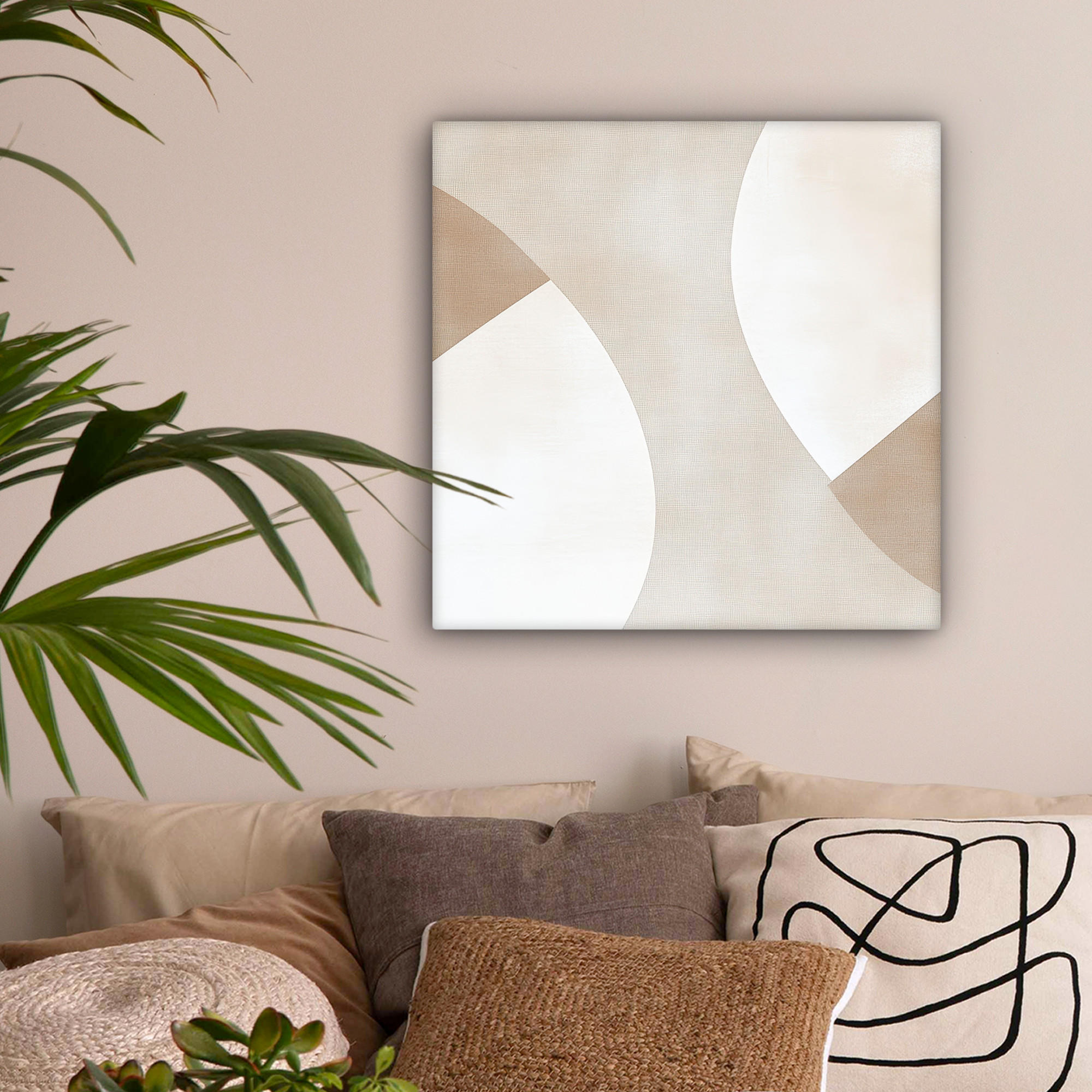 LEINWANDBILD Braun - Japandi - Abstrakt 50x50 cm - Sandfarben, Textil (50/50cm) - MuchoWow