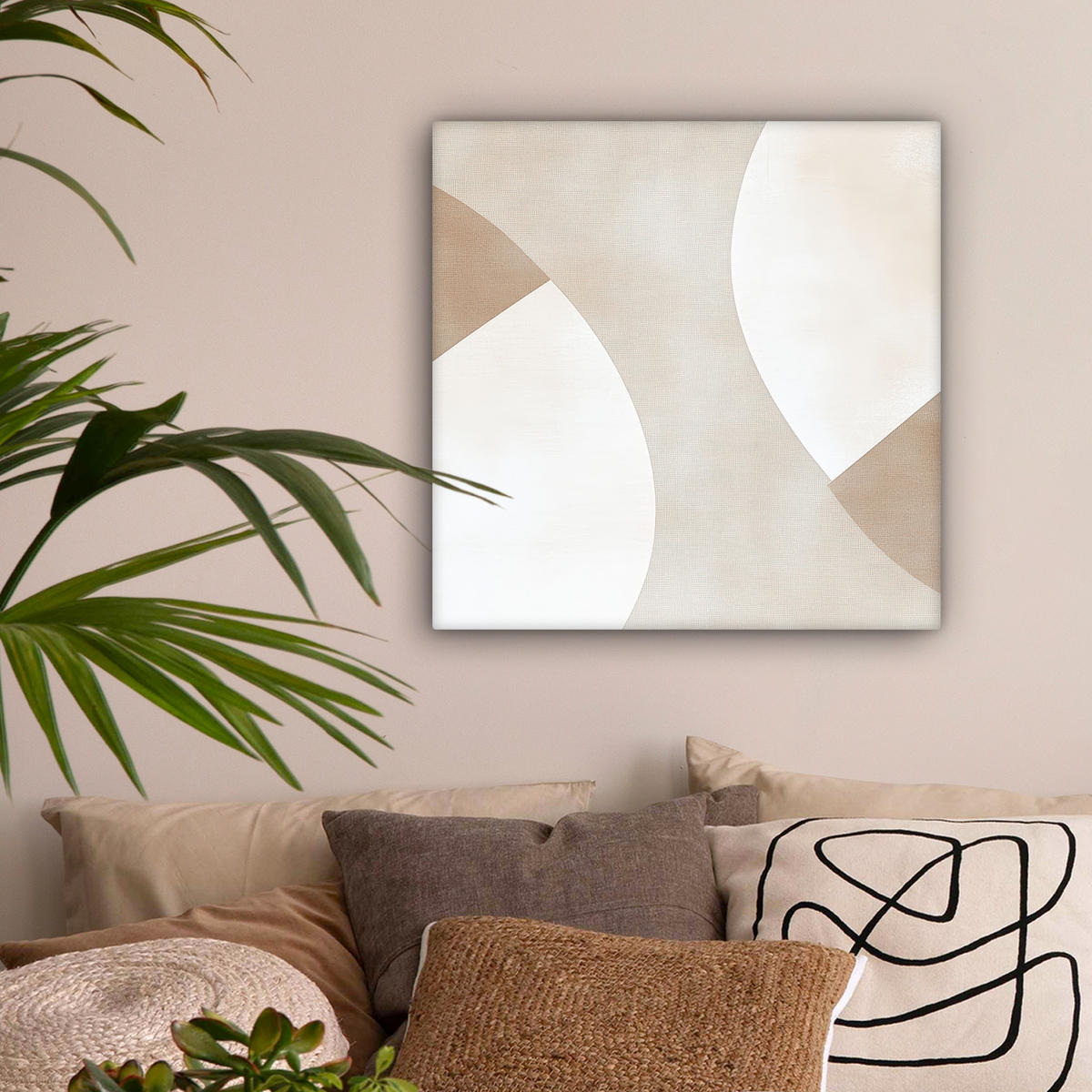 LEINWANDBILD Braun - Japandi - Abstrakt 50x50 cm - Sandfarben, Textil (50/50cm) - MuchoWow