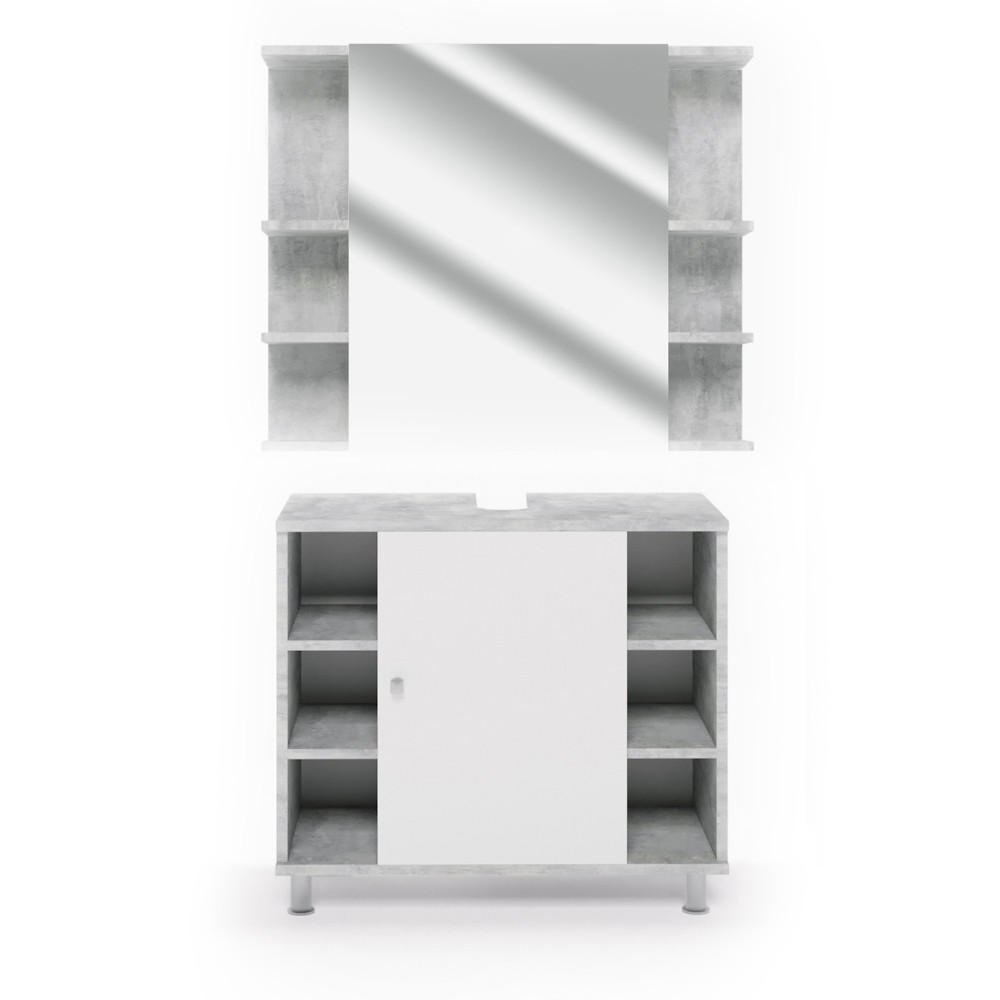 BADMÖBEL-SET Fynn Beton 2 Teile - Weiß/Grau, Holzwerkstoff (60/54/32cm) - Vicco
