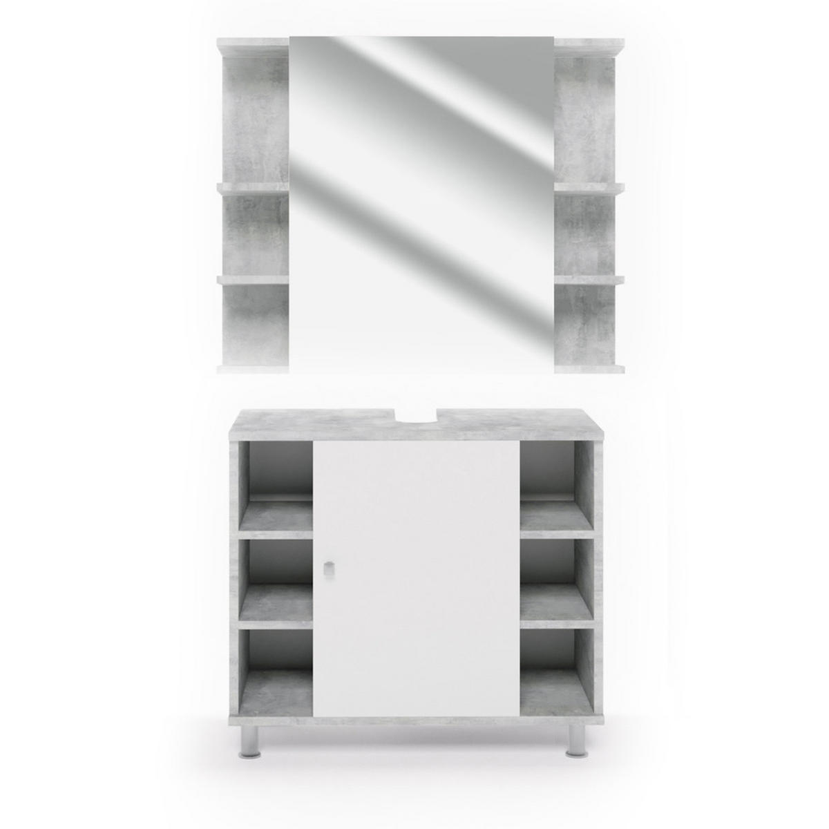 BADMÖBEL-SET Fynn Beton 2 Teile - Weiß/Grau, Holzwerkstoff (60/54/32cm) - Vicco