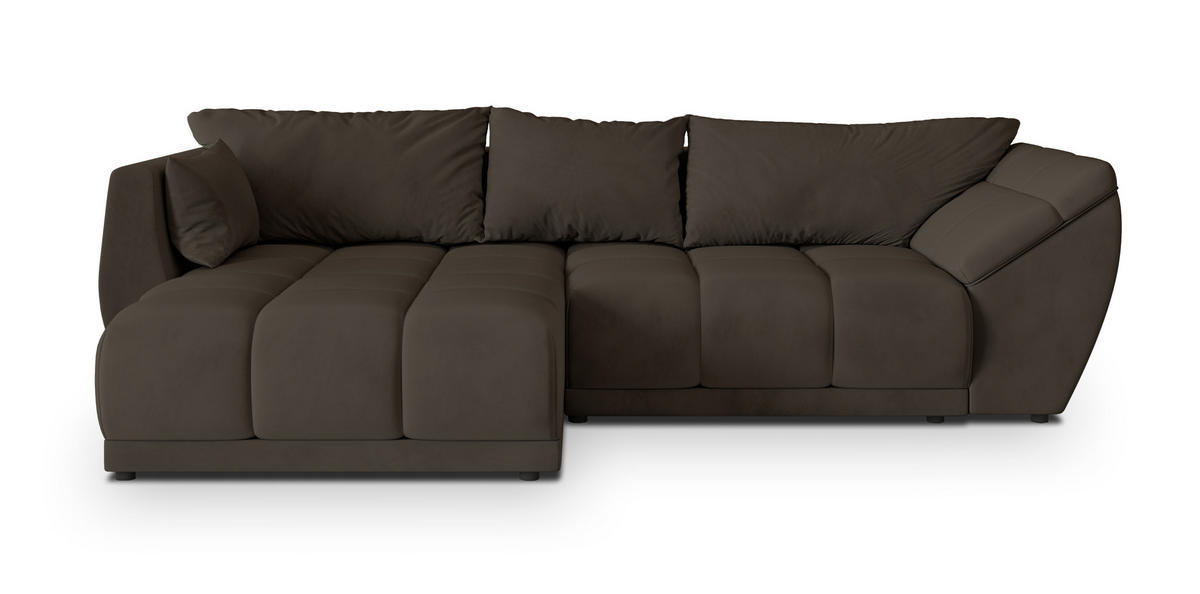 ECKSOFA ORENTI L-S Braun Velours-Stoff mit Schlaffunktion - Braun, Holz (287/182cm) - MASSENO