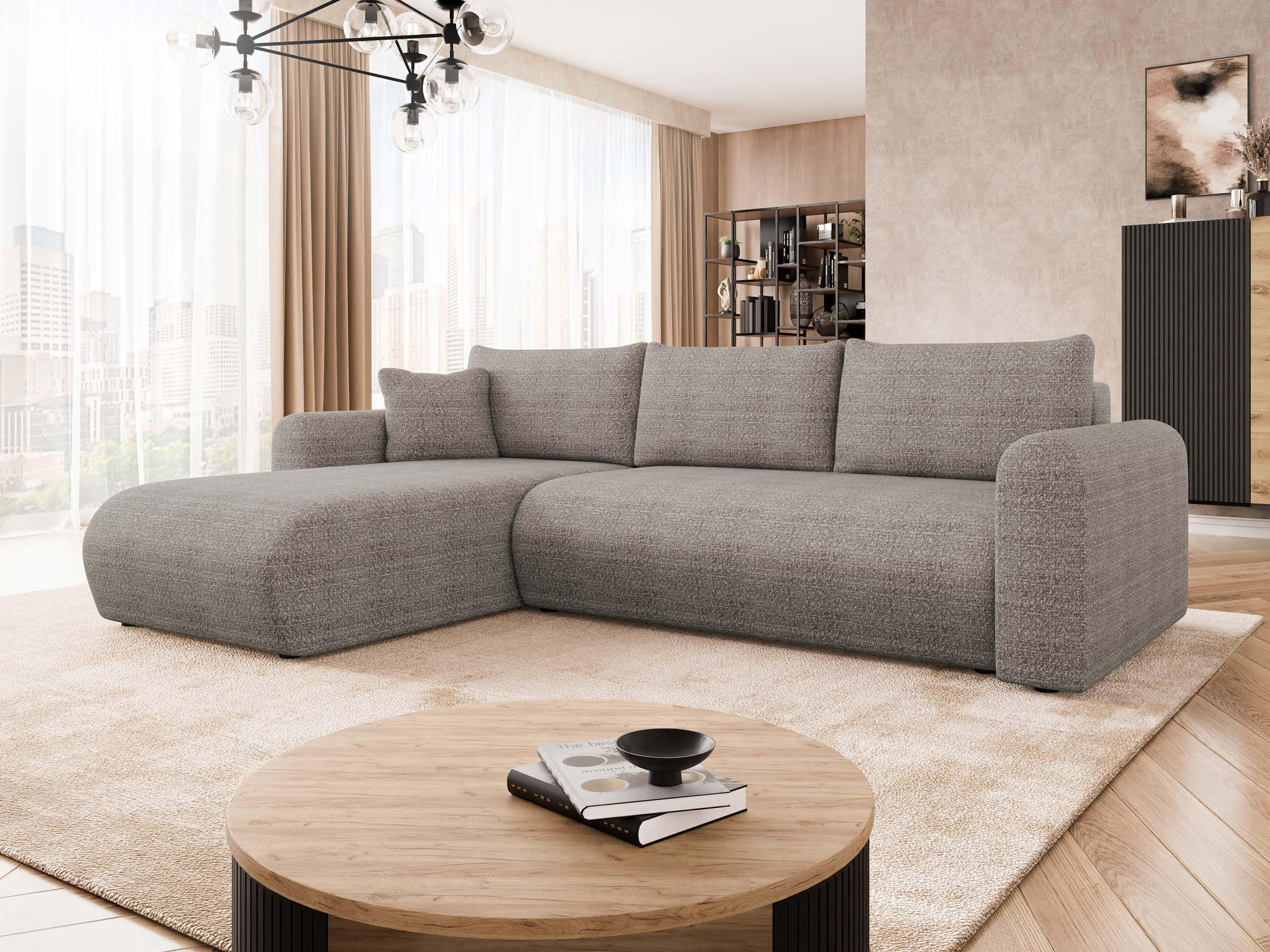 ECKSOFA Eliwo - Hellbraun/Schwarz, Holz/Textil (252/158cm) - MIRJAN24