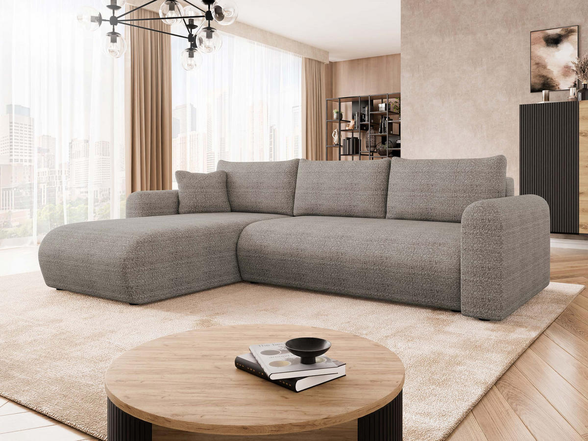ECKSOFA Eliwo - Hellbraun/Schwarz, Holz/Textil (252/158cm) - MIRJAN24