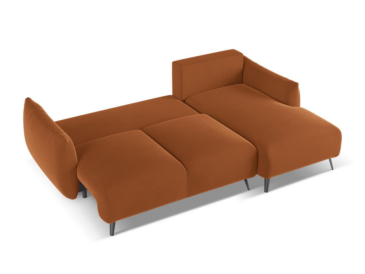 ECKSOFA mit Schlaffunktion Samt Stoff Orange - Terra cotta/Schwarz, Textil/Metall (242/162cm) - Makamii