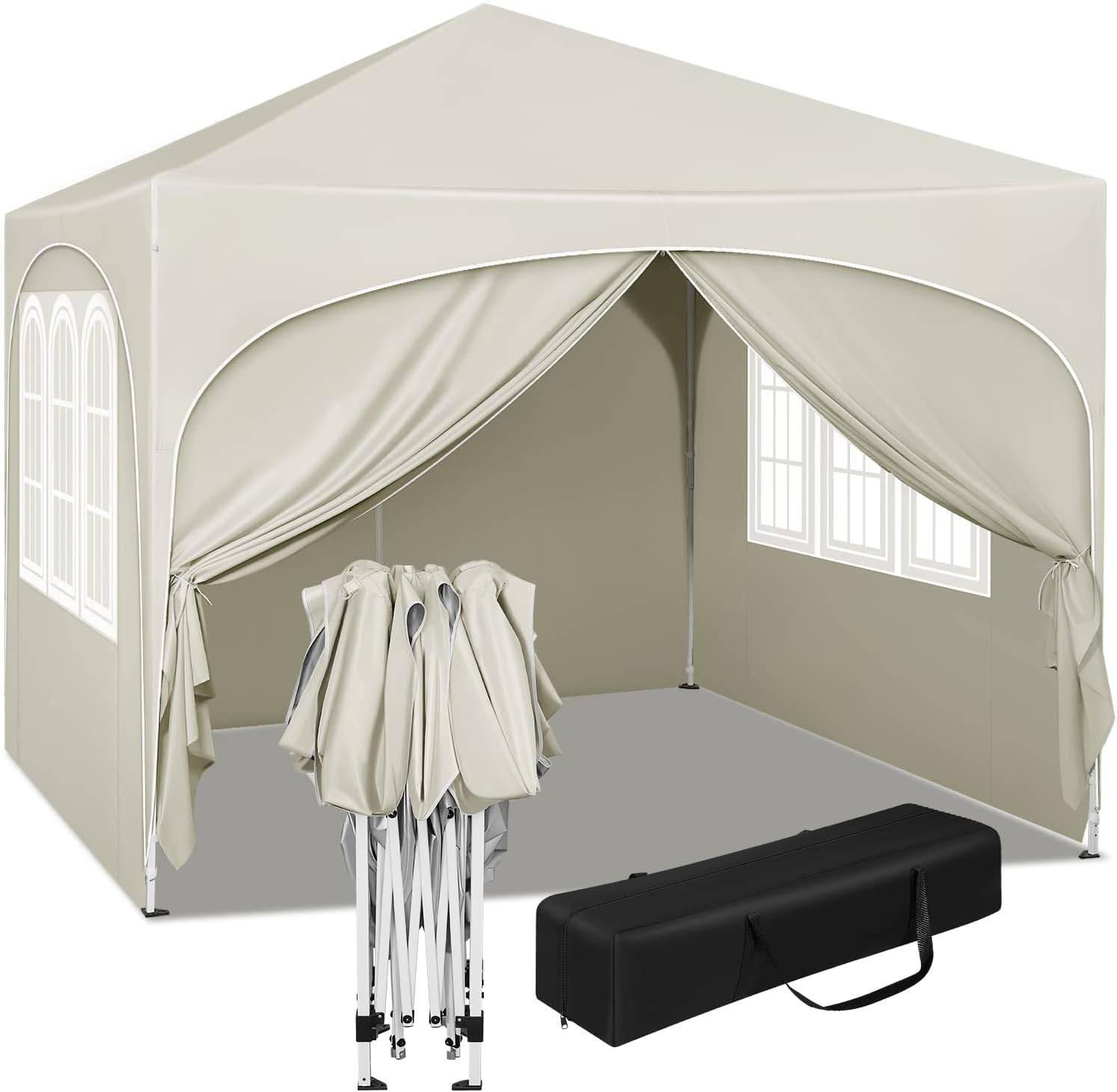 PAVILLON, Faltpavillon 3x3 m, mit 4 Seitenwänden, Grau - Beige, Metall (300/260/300cm) - Woltu