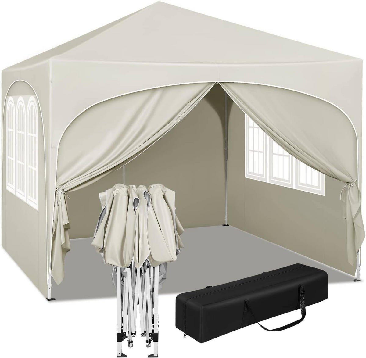 PAVILLON, Faltpavillon 3x3 m, mit 4 Seitenwänden, Grau - Beige, Metall (300/260/300cm) - Woltu
