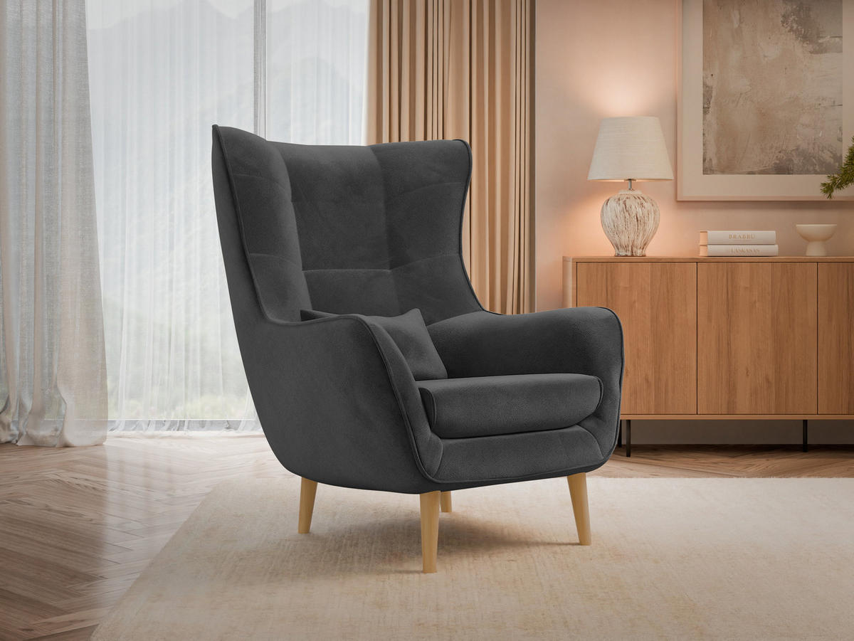 SESSEL Estjano - Beige/Grau, Holz/Textil (80/106/95cm) - MIRJAN24