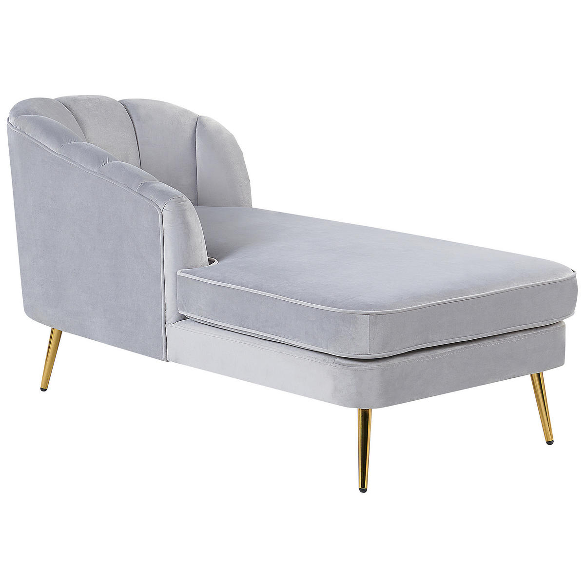 ČALOUNĚNÉ LEHÁTKO CHAISE LONGUE Sametová látka světle šedé pravostranné Allier - šedá/zlatá, textil (150/75/76cm) - Beliani