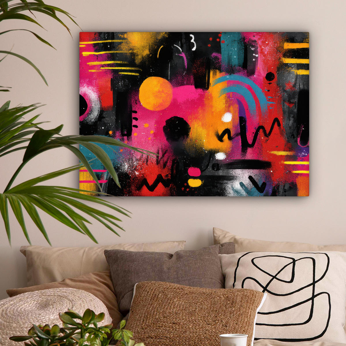 LEINWANDBILD Farbflächen - Formen - Bunt - Abstrakt Wandbilder 80x60 cm - Pink, Textil (80/60cm) - MuchoWow