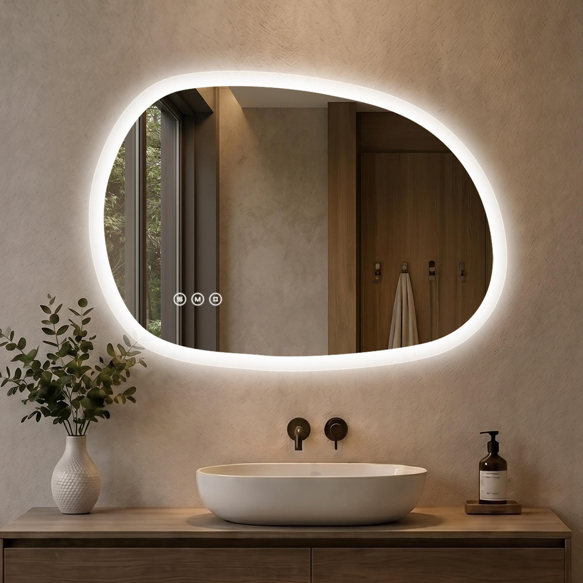 BADSPIEGEL mit Beleuchtung 70/50 cm asymmetrisch rahmenlos LED dimmbar mit Antibeschlag - Transparent, Glas (50/70/2.5cm) - S'AFIELINA