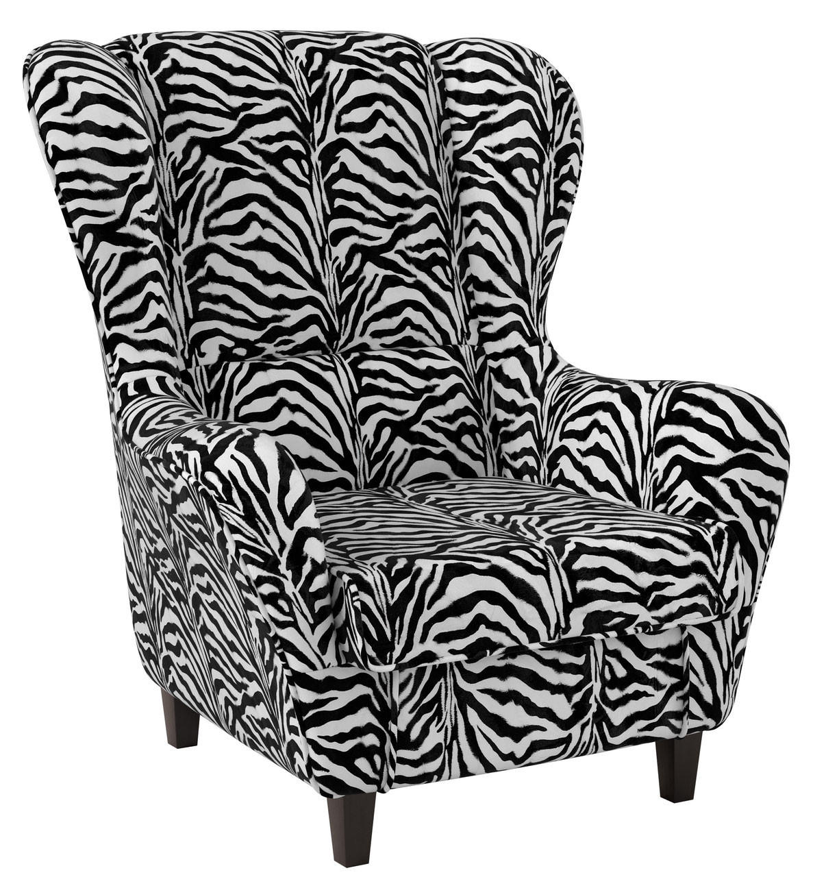 OHRENSESSEL Sofia Relaxsessel mit Hocker | Design Tierfellimitat Zebra - Ecru, Textil (92/68/95cm) - Supellex