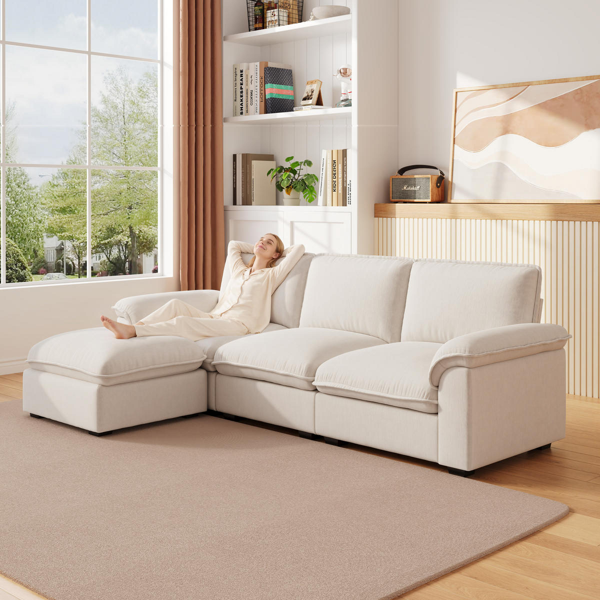 ECKSOFA 260/154/86 cm Beige mit Ottomane und Armlehnen - Beige, Textil (260/154cm) - Oxeza