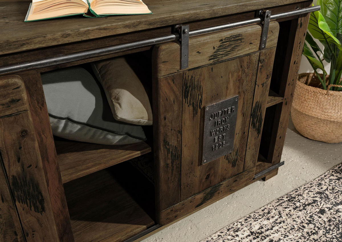 SIDEBOARD Mango 150x45x80 braun lackiert RAILWAY #400 - Braun, Holz (150/80/45cm) - Massivmoebel24