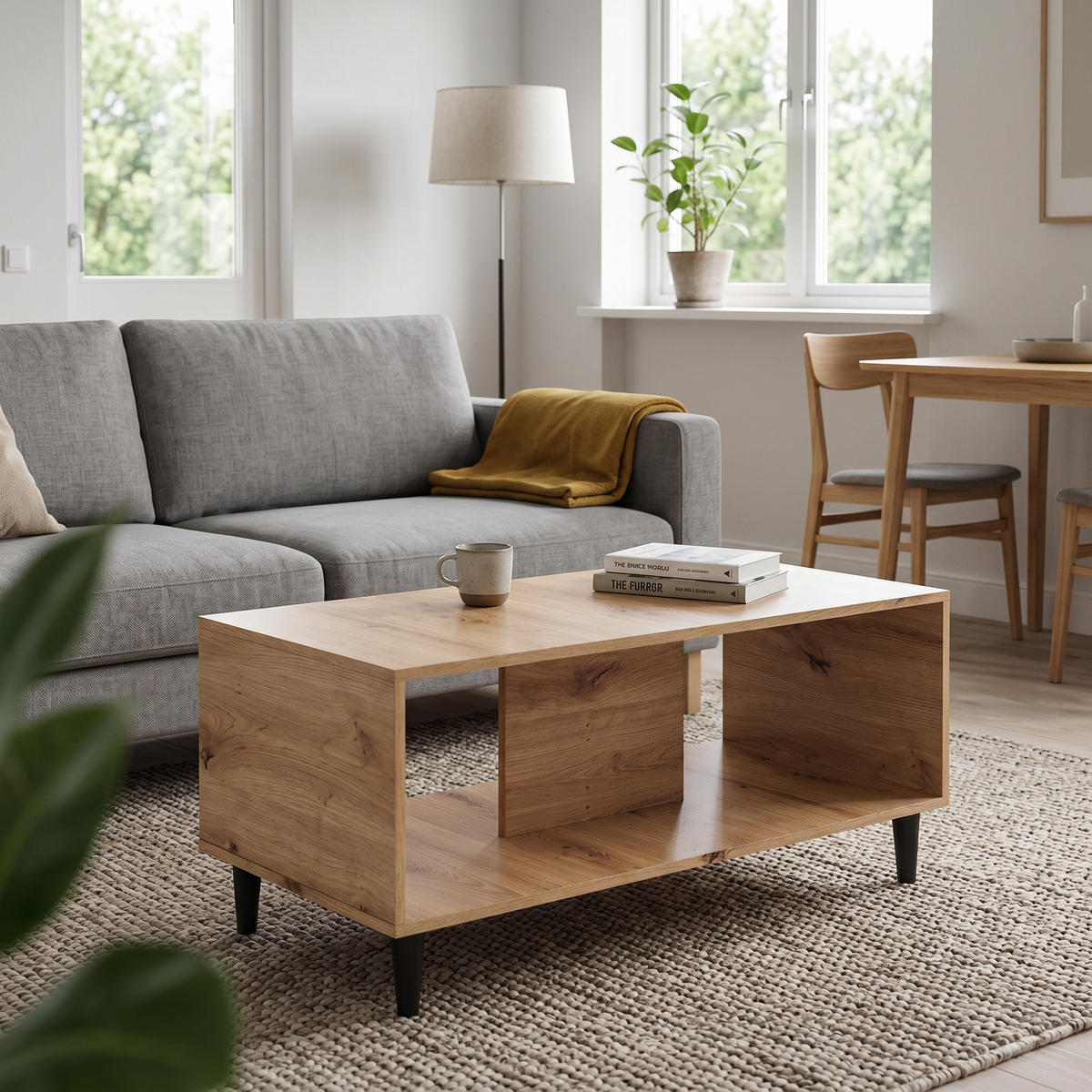 COUCHTISCH ARTIANO 100 cm Eiche Artisan - Schwarz/Eiche Artisan, Holzwerkstoff (55/100/52.5cm) - MASSENO