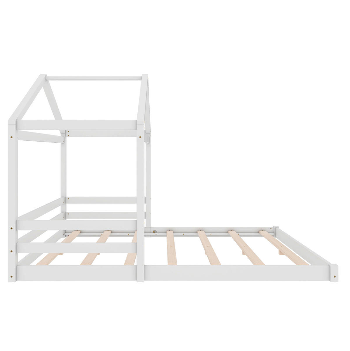 HAUSBETT aus Kiefernholz und MDF 140x200 cm Weiß mit Lattenrost - Weiß, Holzwerkstoff (140/200cm) - IVMEU