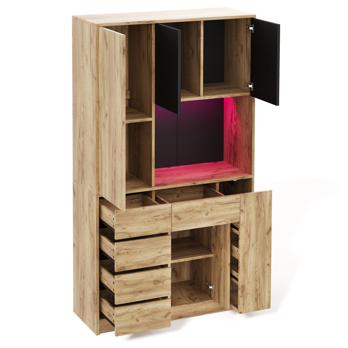 HIGHBOARD DE-38663 185/105/40 cm LED-Beleuchtung und 4-stöckiges Gewürzregal Natur - Naturfarben, Holzwerkstoff (105/185/40cm) - ComfortXL