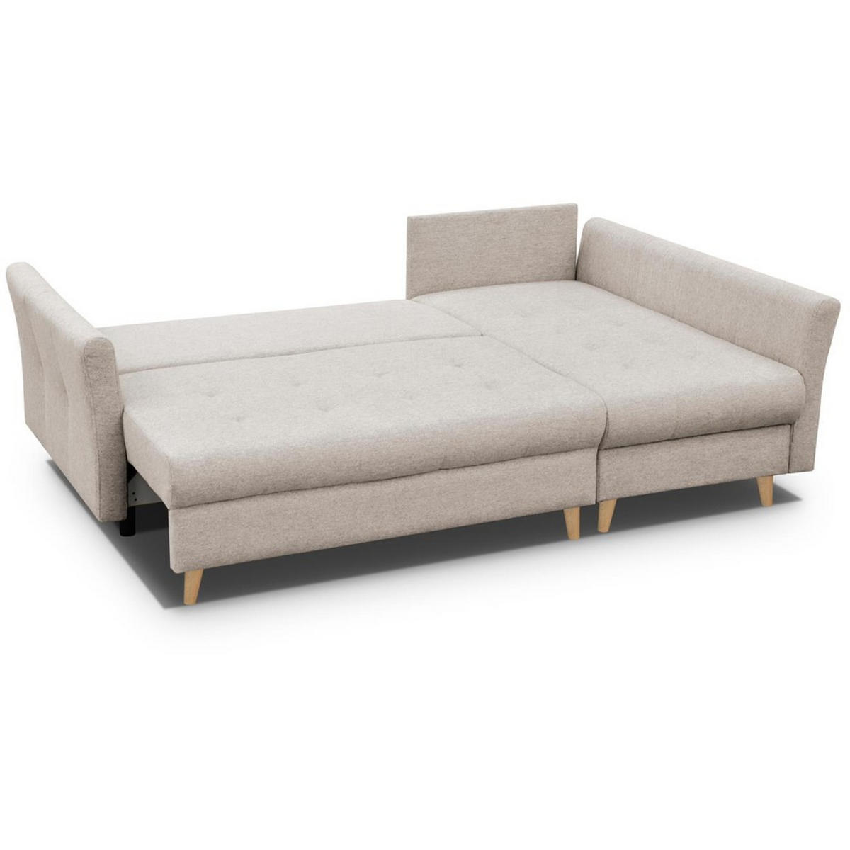ECKSCHLAFSOFA Neron mit 2 Bettkasten und Beine in Buchefarbe, Beige, rechts - Beige/Buchefarben, Textil (233/148cm) - Beautysofa