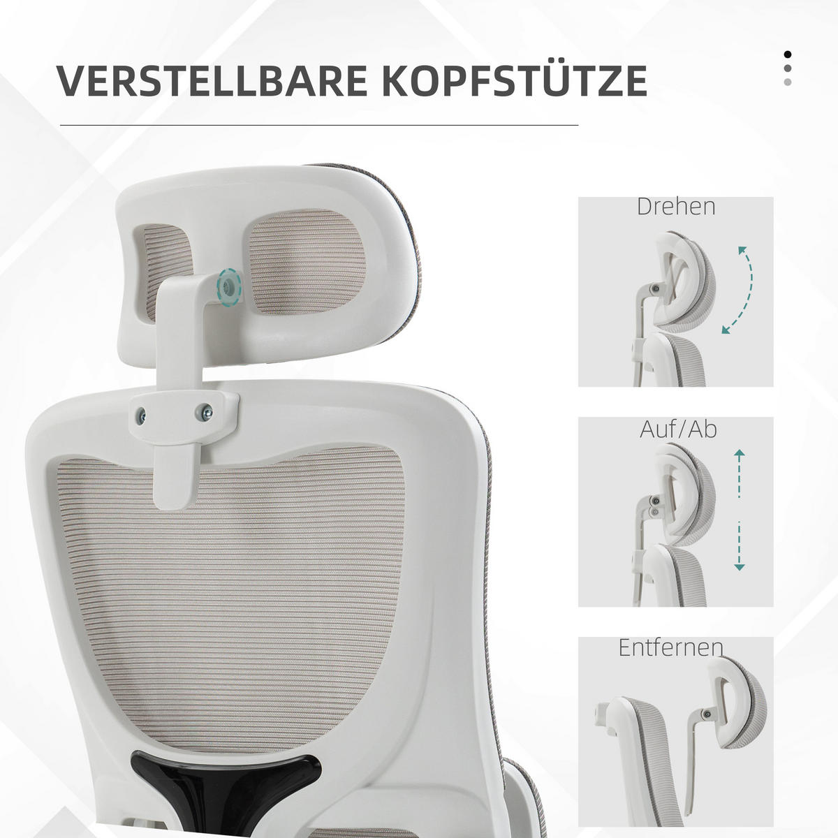 BÜROSTUHL Ergonomisch, Schreibtischstuhl mit Verstellbar Armlehne, Mesh, Grau - Grau, Textil (59/122/60cm) - Vinsetto