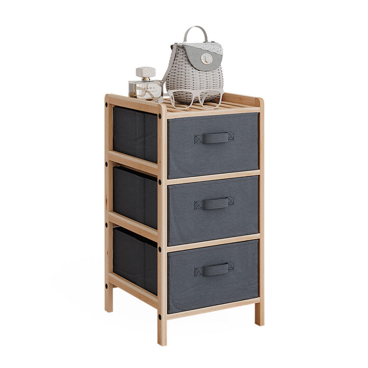 KOMMODE Bruno Grau 34.5 x 67 cm mit 3 Stoffschubladen - Naturfarben/Grau, Holzwerkstoff (34.5/67/36.5cm) - Vicco