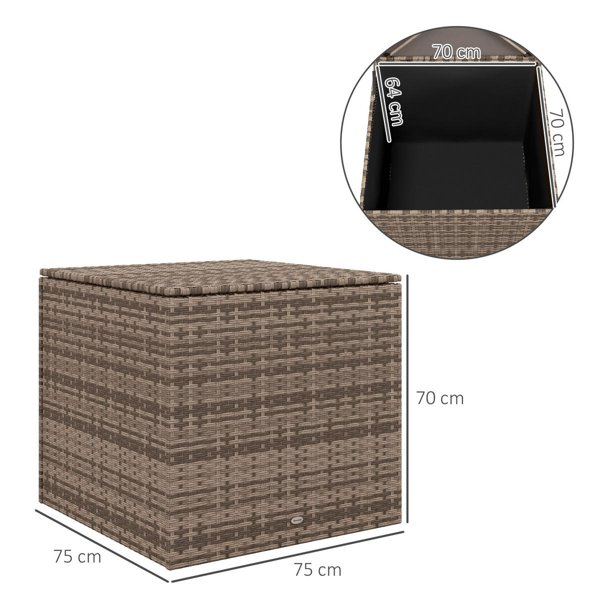 AUFLAGENBOX, Stahl, Sand, 75 x 75 x 70 cm - Sandfarben, Kunststoff/Metall (75/70/75cm) - Outsunny
