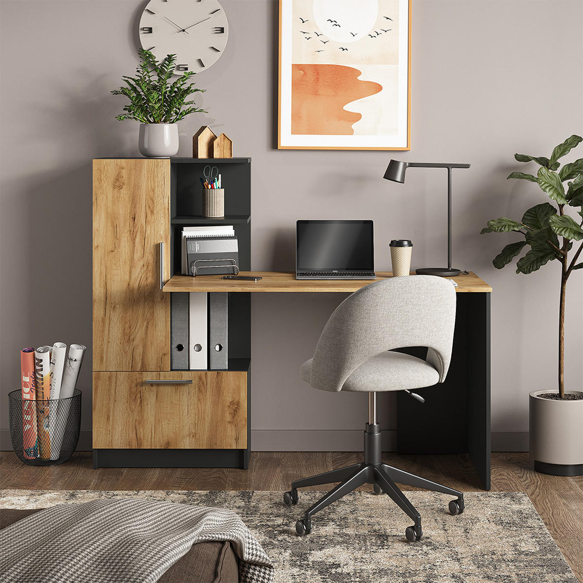 SCHREIBTISCH Tomy Anthrazit/Goldkraft Eiche 150 x 59 cm - Anthrazit/Eiche Wotan, Holzwerkstoff (59/150/120cm) - Vicco