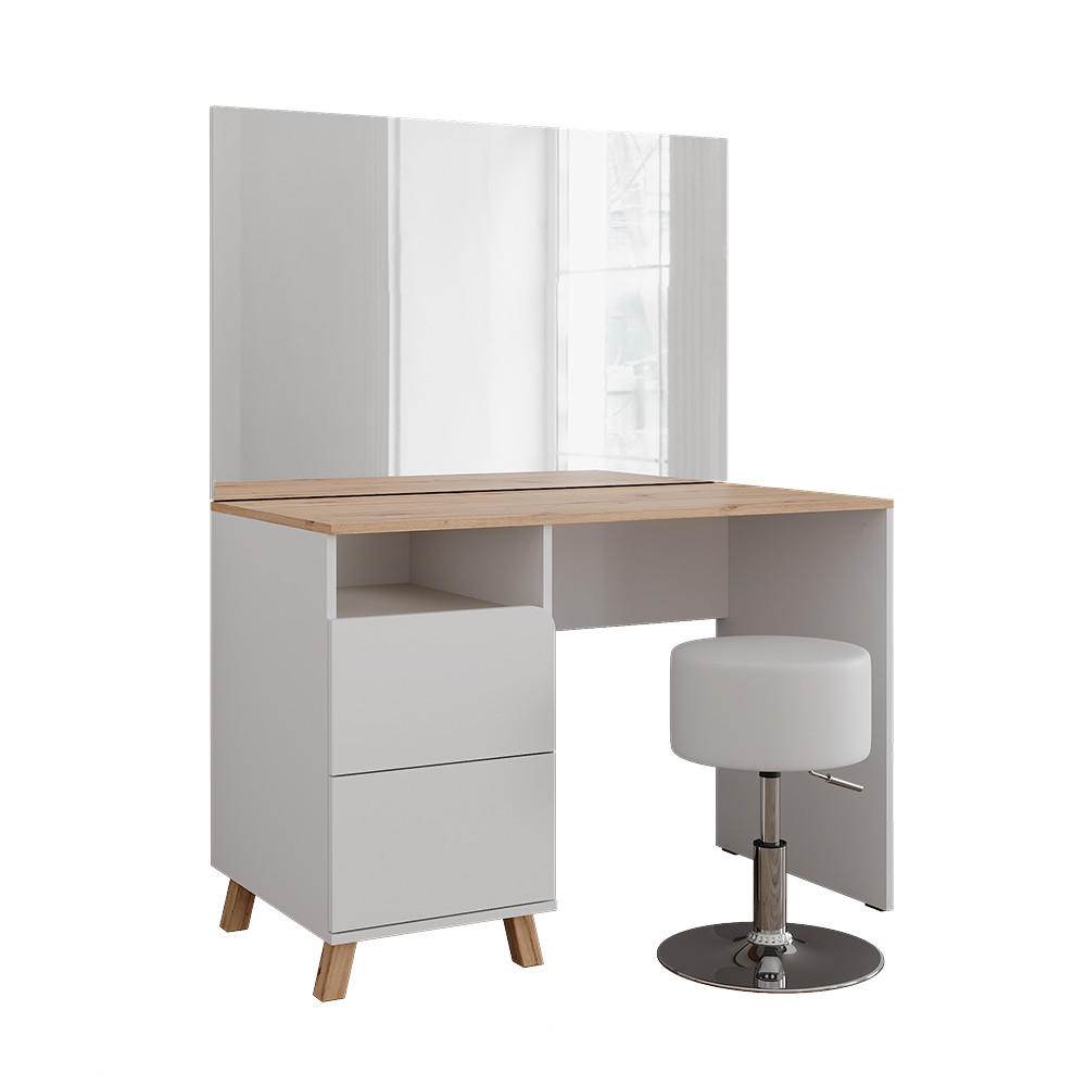 SCHMINKTISCH Karen Weiß/Artisan 110 cm mit Hocker - Weiß/Eiche Artisan, Holzwerkstoff (110/75/55cm) - Vicco