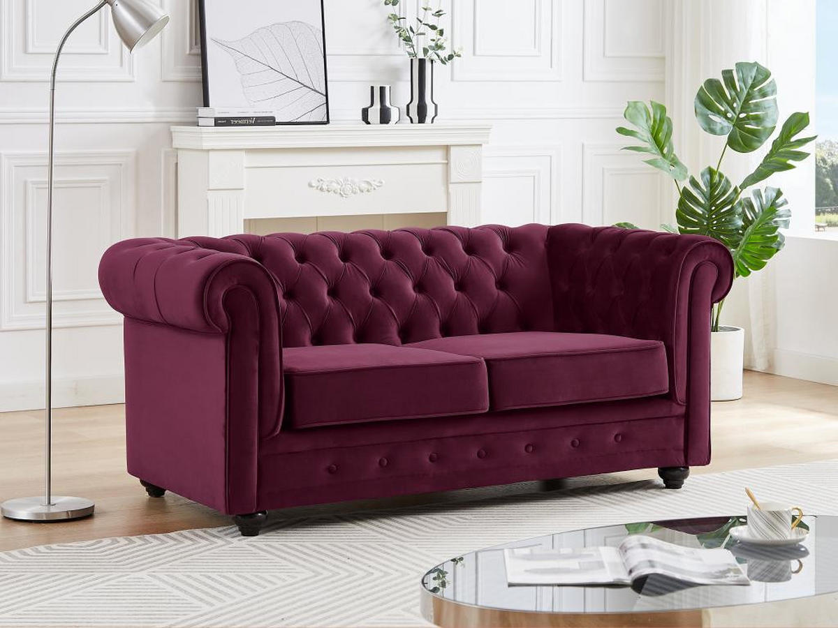 SOFA 2-Sitzer - Samt - Purpur - CHESTERFIELD - Bordeaux, Textil (88/72/168cm) - Vente-Unique