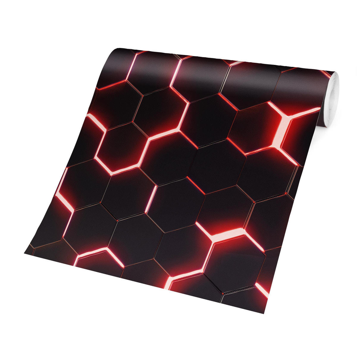 FOTOTAPETE Strukturierte Hexagone mit Neonlicht in Rot 240/240 cm - Schwarz, Papier (240/240cm) - Bilderwelten