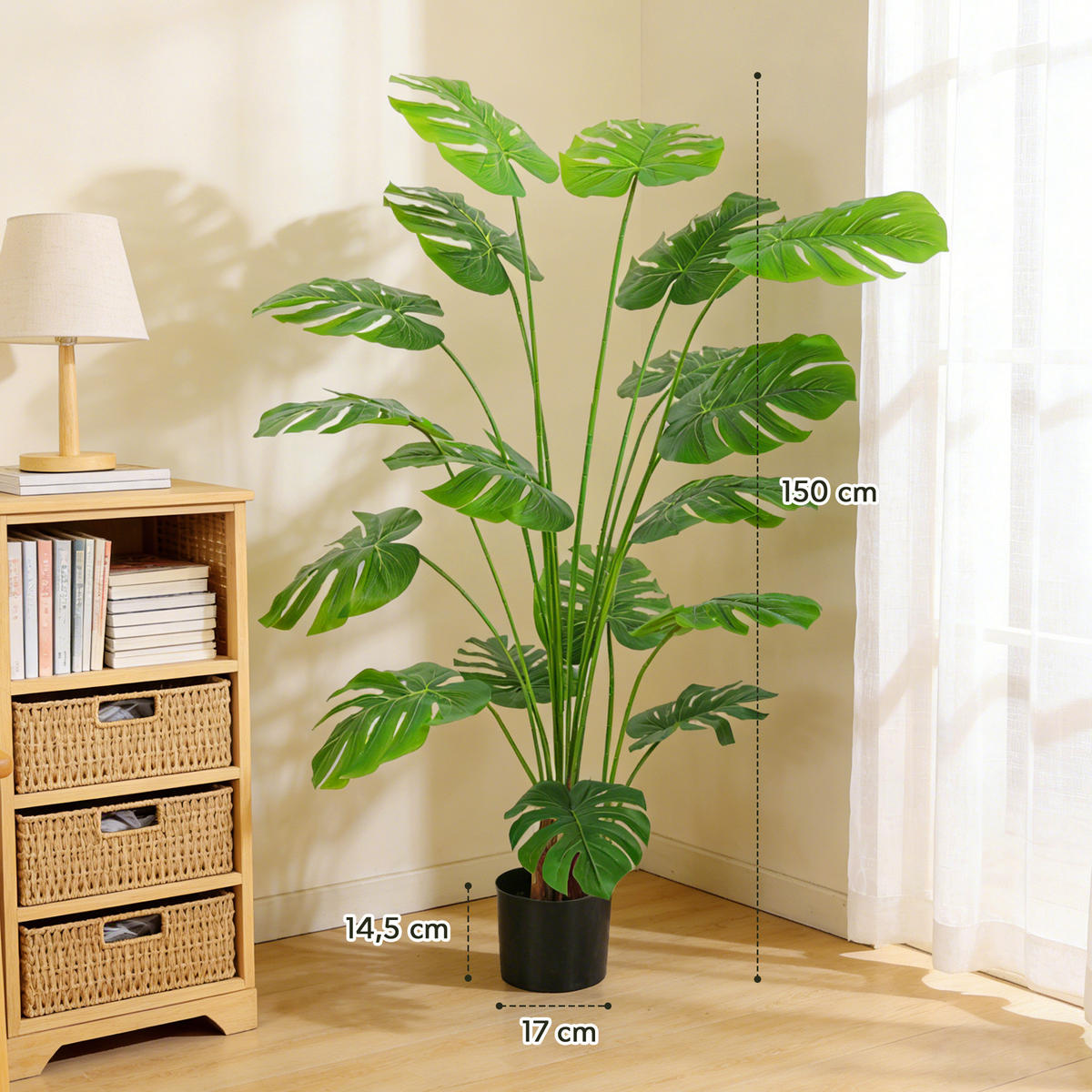 KUNSTPFLANZE DE-16649 150 cm, Monstera deliciosa Grün - Grün, Kunststoff (150cm) - ComfortXL