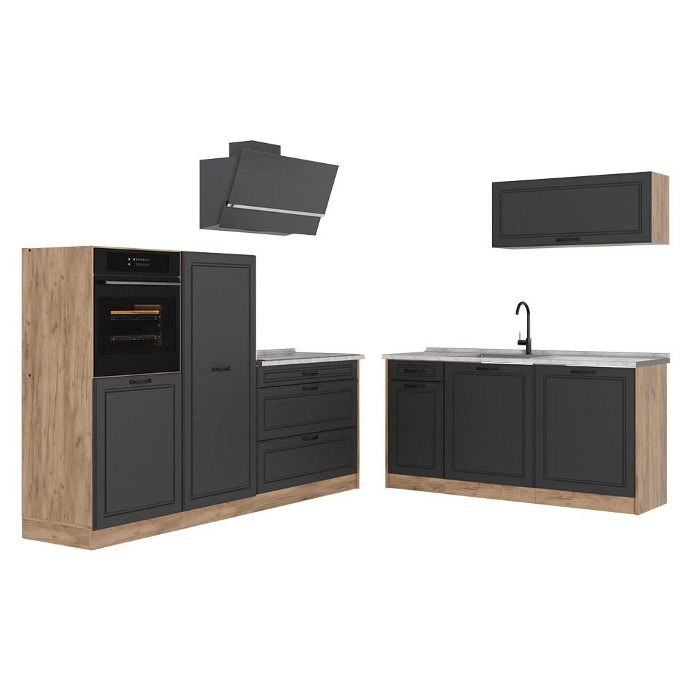 Vicco Küchenzeile Anthrazit, Eiche 220x143x60 cm