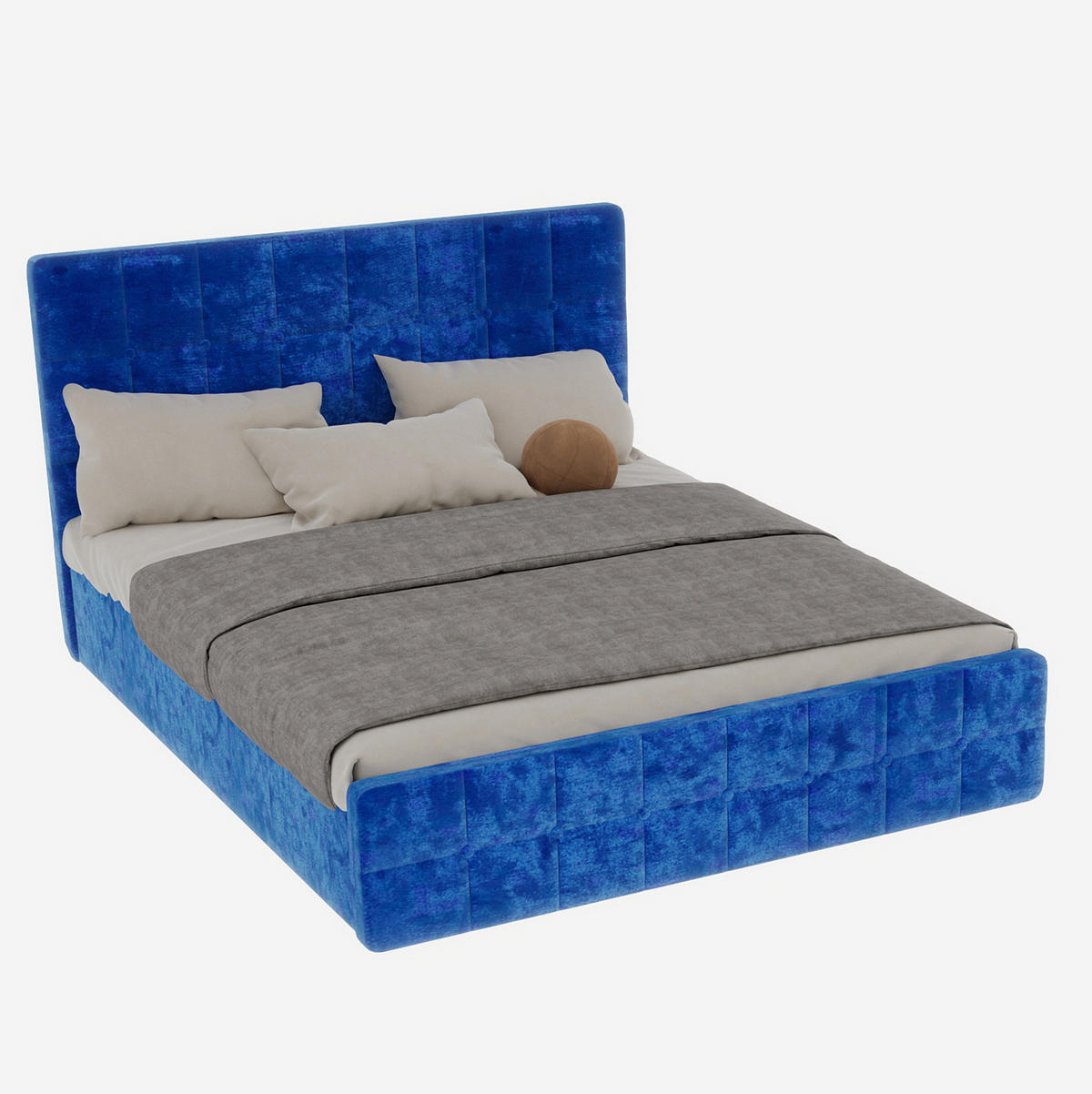 POLSTERBETT 160/200 cm blau aus Flannelette mit gepolstertem Kopfteil - Blau, Textil (160/200cm) - OKWISH
