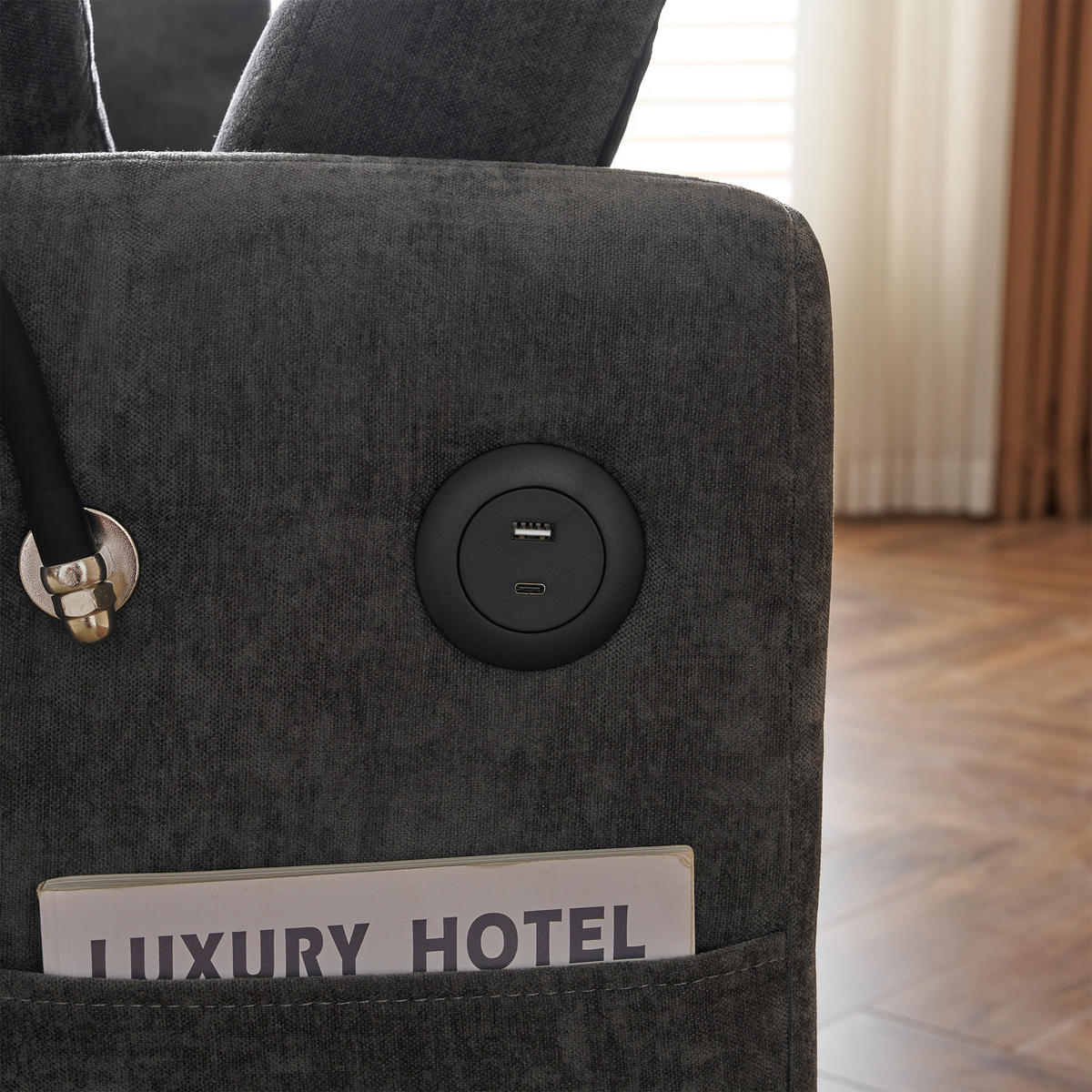 SCHLAFSOFA klappbar mit Rückenlehne, Handyhalter und USB - Grau, Textil (129/81/76cm)