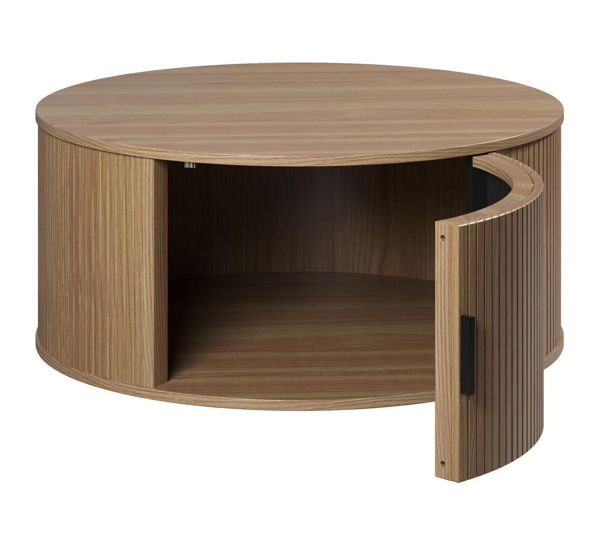 COUCHTISCH Eiche, schwarz rund 80 cm, Beistelltisch mit Stauraum - Eichefarben, Holzwerkstoff/Kunststoff (80/80/36cm) - Top.Furn