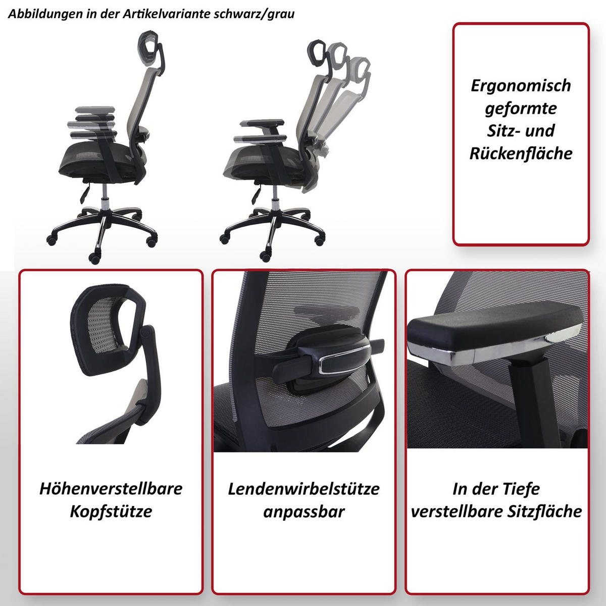 BÜROSTUHL Schwarz, Grau - Schwarz/Grau, Textil (63/124/68cm) - MCW