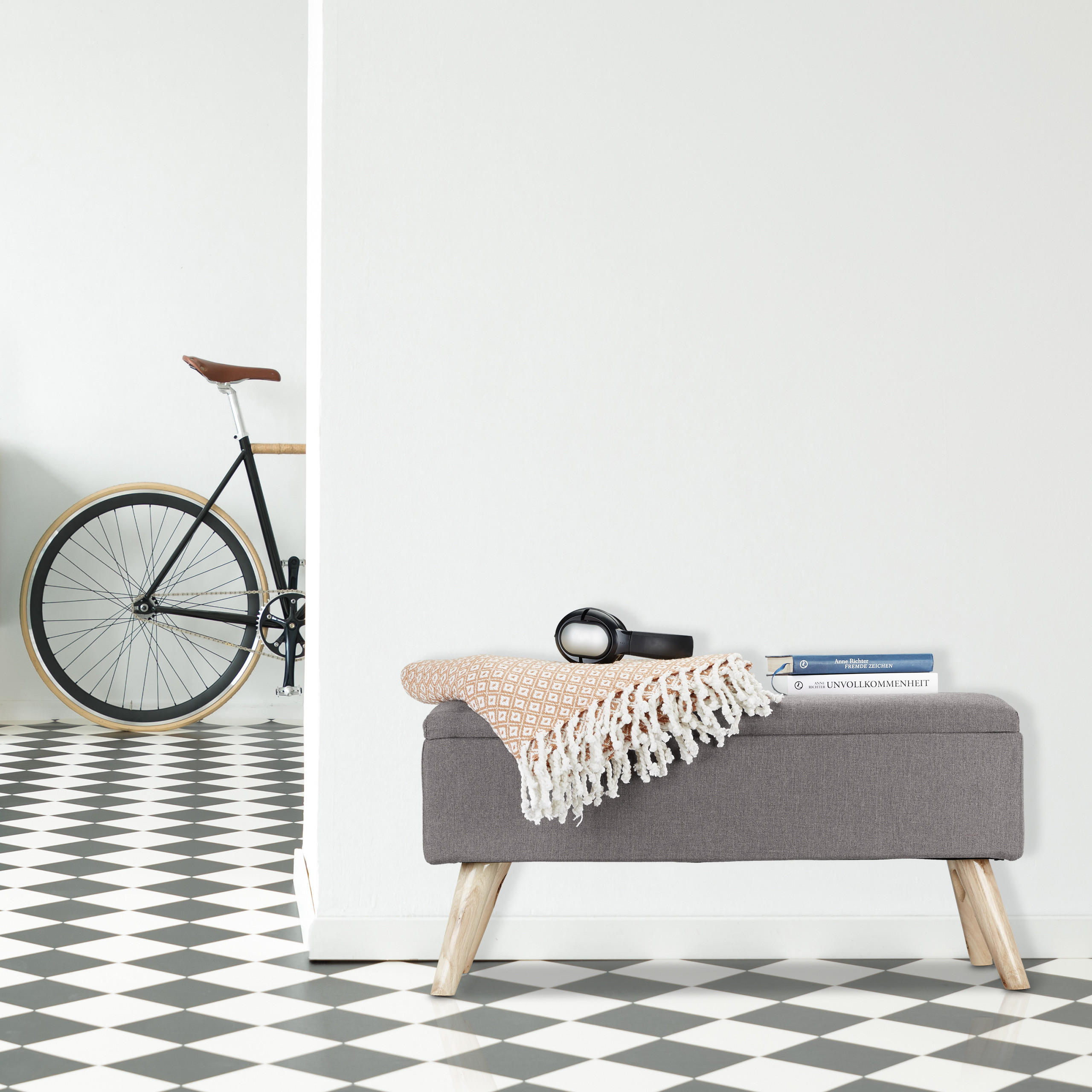 SITZBANK - Grau, Holz/Holzwerkstoff (79.5/39.5/39.5cm) - Relaxdays