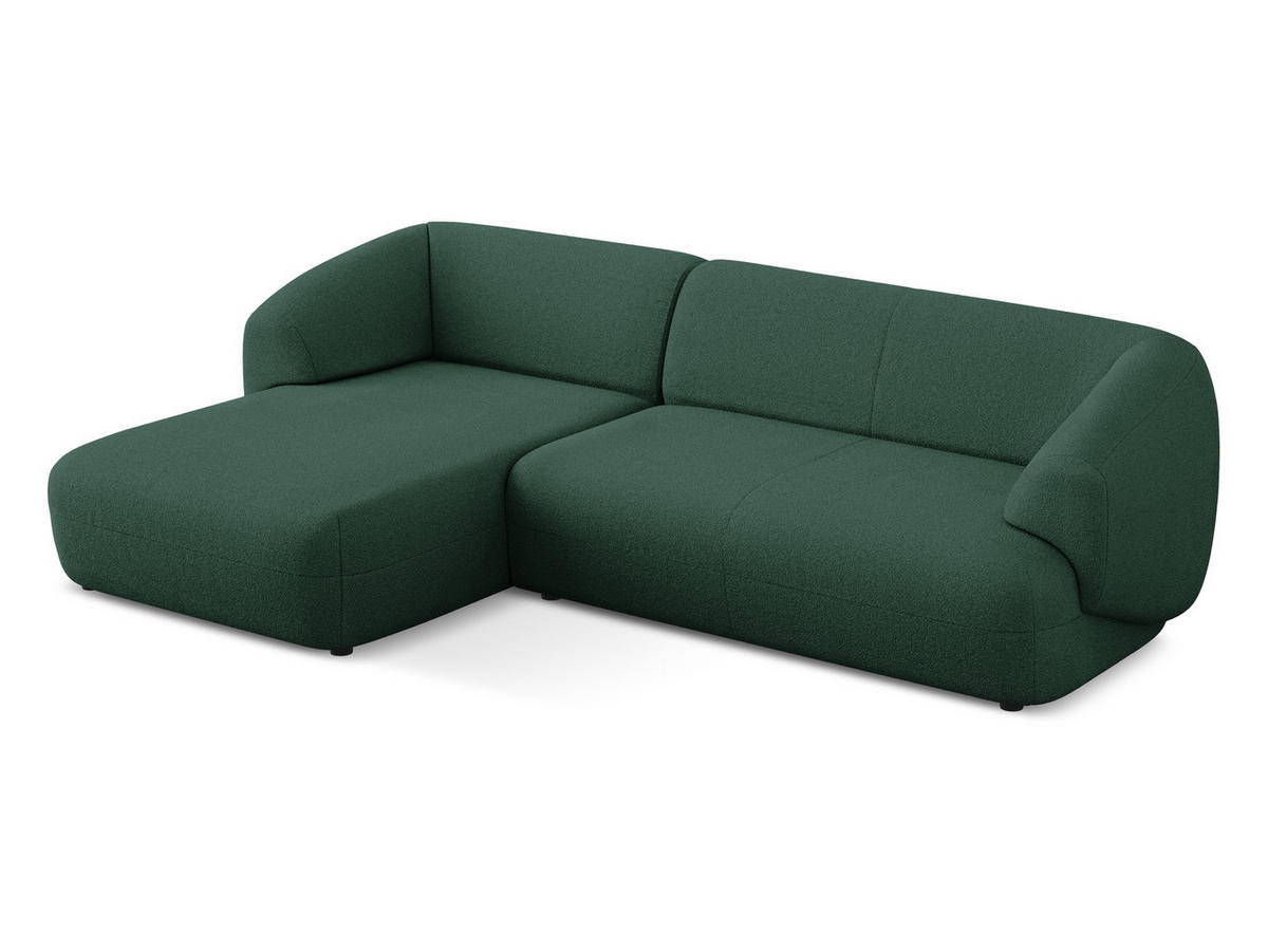 ECKSOFA Links Bouclé Stoff Grün - Dunkelgrün/Schwarz, Kunststoff/Textil (156/280cm) - Makamii