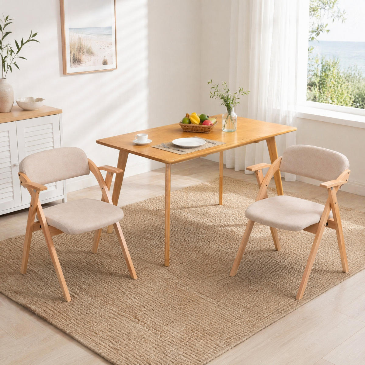 KLAPPSTUHL mit Armlehnen und gepolstertem Sitz, 2er-Set - Beige, Holz (60/79/52.5cm) - MIVRAY