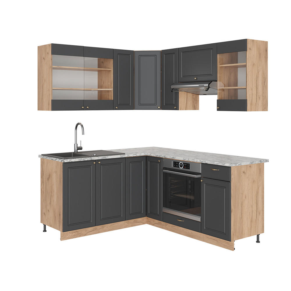 ECKKÜCHE Fame-Line Anthrazit Landhaus/Goldkraft Eiche 160 x 60 cm ohne AP - Honigeiche/Anthrazit, Holzwerkstoff (190/81.6/46cm) - Vicco